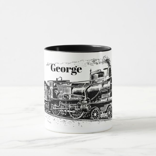 Cute vintage train black white mug (Center)