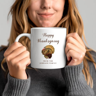 Cute Vintage Turkey Happy Thanksgiving Coffee Mug