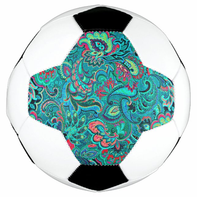 Cute vintage turquoise floral cufflinks soccer ball (Front)
