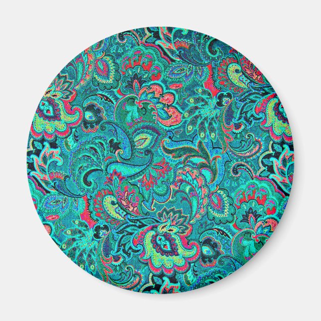 Cute vintage turquoise floral magnet (Front)