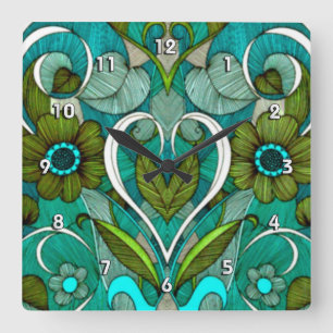 Cute Vintage Turquoise Wallpaper Square Wall Clock