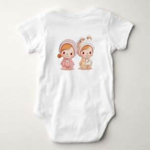 Cute Vintage Twin Babies White Baby Bodysuit