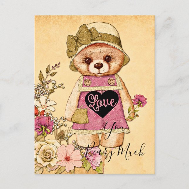 Cute vintage valentine bear postcard (Front)