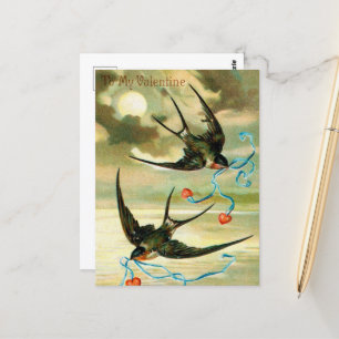 cute vintage Valentine birds Postcard
