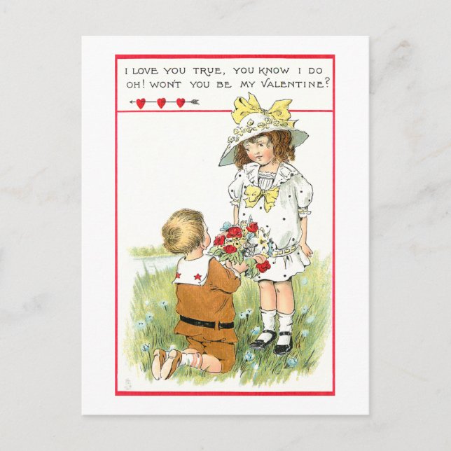 Cute Vintage Valentine Children Postcard (Front)