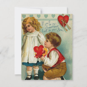 Cute vintage valentine couple kids holiday card