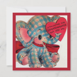 Cute Vintage Valentine Granddaughter Elephant Card