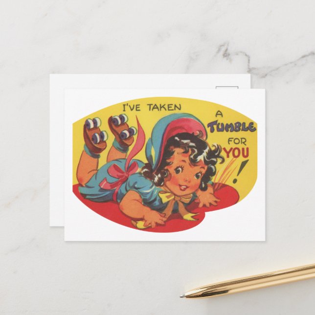 Cute vintage Valentine tumbler Postcard (Front/Back In Situ)