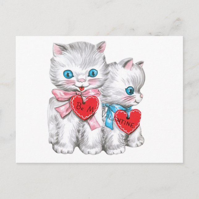 Cute Vintage Valentine White Cats Holiday Postcard (Front)