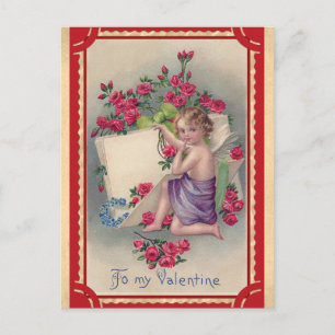 Cute Vintage Valentines Day Victorian Angel Rose Postcard