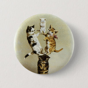 Cute Vintage Victorian Cats Kittens Playing, Humou 2 Inch Round Button