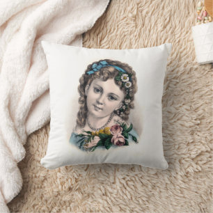 Cute Vintage Victorian Flower Girl Throw Pillow