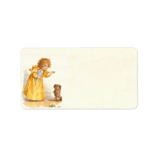 Cute Vintage Victorian Girl with Puppy Brundage Label