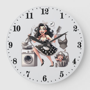 Cute vintage washing lady large clock