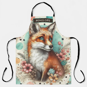 Cute Vintage Watercolo Fox Painting Apron