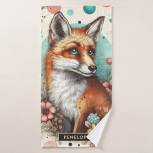 Cute Vintage Watercolo Fox Painting Bath Towel