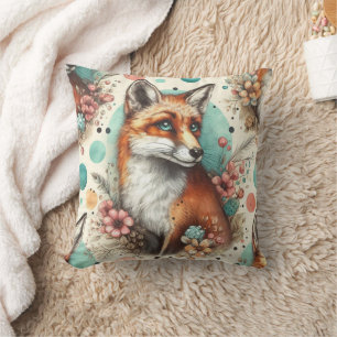Cute Vintage Watercolo Fox Painting Throw Pillow