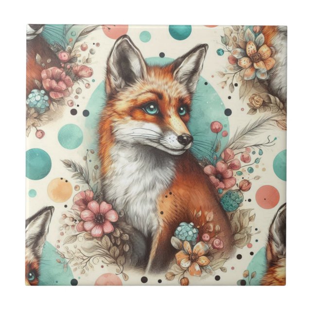Cute Vintage Watercolo Fox Painting Tile (Front)