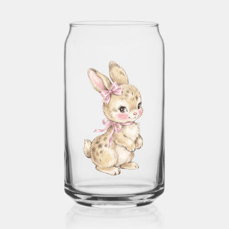 Cute Vintage Watercolor Bunny with Pink Bows Glass