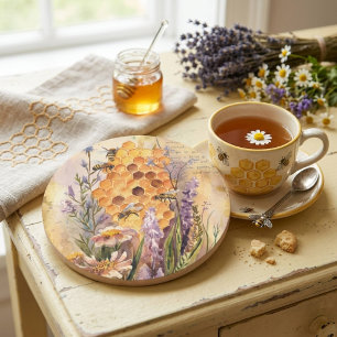 Cute Vintage Watercolor Honey Bee Honeycomb Coaster