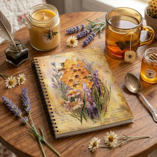 Cute Vintage Watercolor Honey Bee Honeycomb Notebook