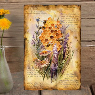 Cute Vintage Watercolor Honey Bee Honeycomb Poster