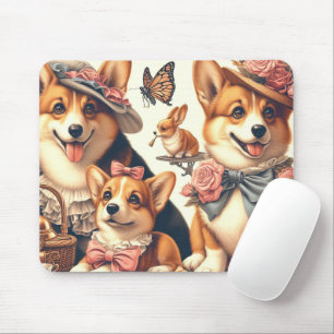Cute Vintage Welsh Corgi Cardigan Mouse Pad