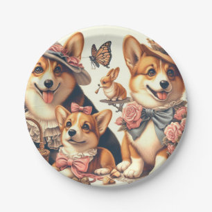 Cute Vintage Welsh Corgi Cardigan Paper Plate