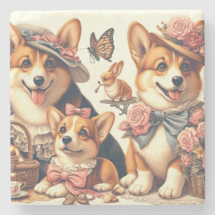 Cute Vintage Welsh Corgi Cardigan Stone Coaster