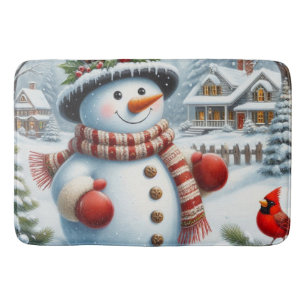 Cute, Vintage/Whimsical Christmas/winter snowman Bath Mat