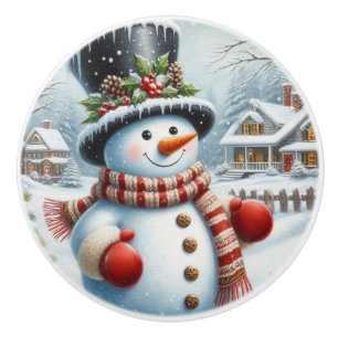 Cute, Vintage/Whimsical Christmas/winter snowman Ceramic Knob