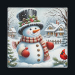 Cute, Vintage/Whimsical Christmas/winter snowman Magnet<br><div class="desc">.</div>