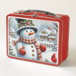 Cute, Vintage/Whimsical Christmas/winter snowman Metal Lunch Box<br><div class="desc">.</div>