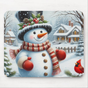Cute, Vintage/Whimsical Christmas/winter snowman Mouse Pad