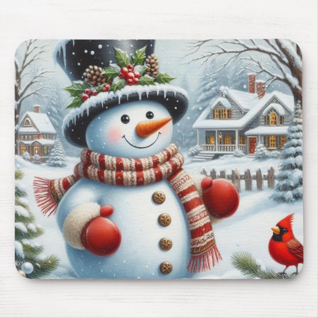 Cute, Vintage/Whimsical Christmas/winter snowman Mouse Pad (Front)