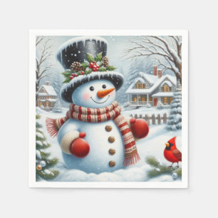 Cute, Vintage/Whimsical Christmas/winter snowman Napkin