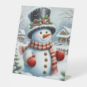 Cute, Vintage/Whimsical Christmas/winter snowman Pedestal Sign