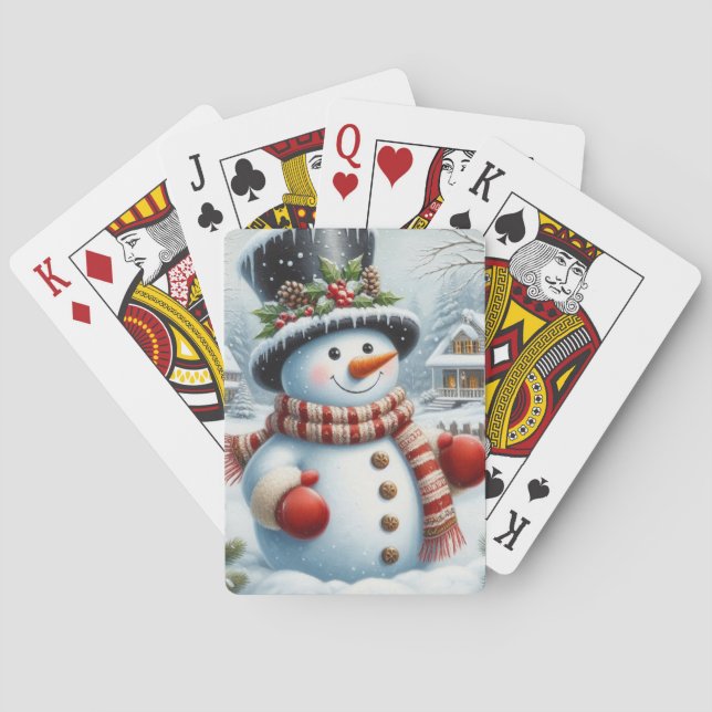 Cute, Vintage/Whimsical Christmas/winter snowman Playing Cards (Back)