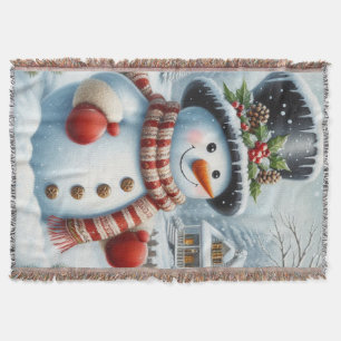 Cute, Vintage/Whimsical Christmas/winter snowman Throw Blanket