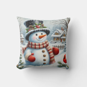 Cute, Vintage/Whimsical Christmas/winter snowman Throw Pillow