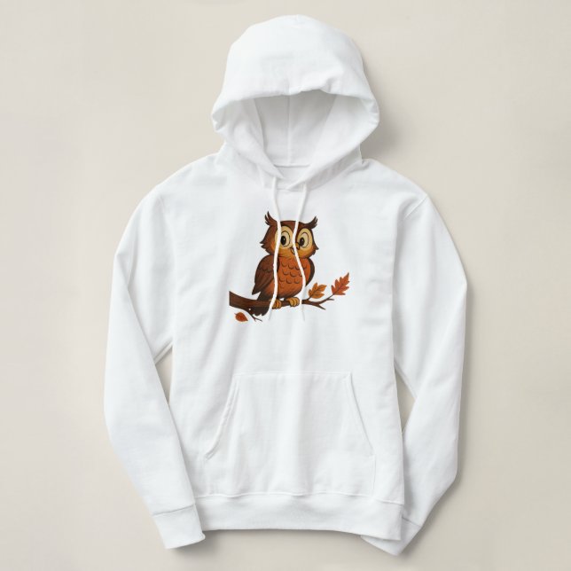 Cute, vintage whimsical fall/autumn owl hoodie (Design Front)