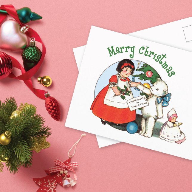 Cute Vintage White Teddy Bear Holiday Postcard (Creator Uploaded)