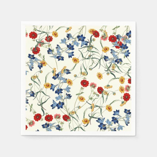 Cute Vintage Wildflowers Pattern on White Napkin (Front)
