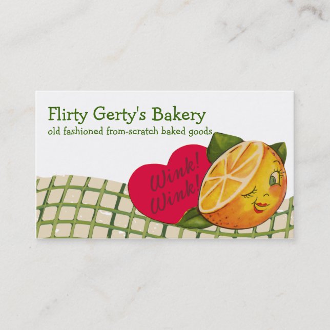 Cute vintage winking orange cooking baking card (Front)