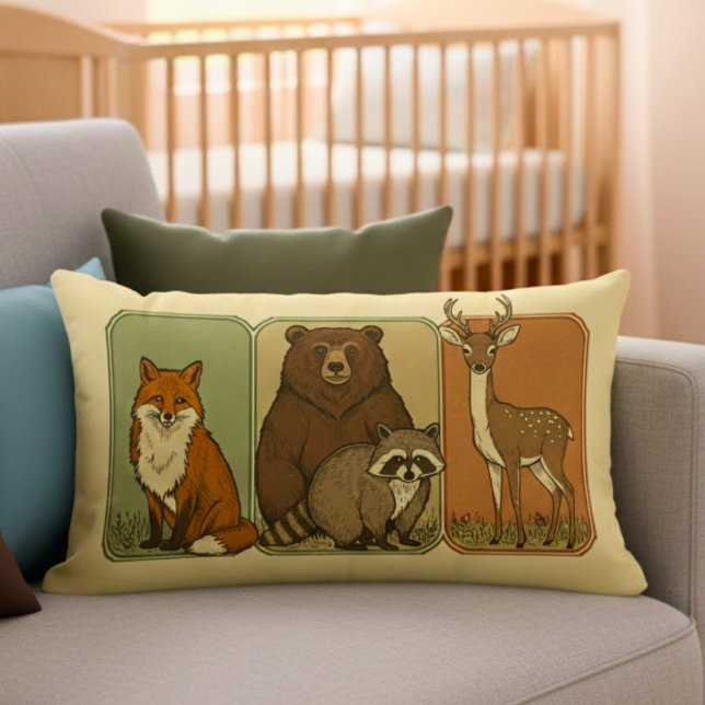 Cute Vintage Woodland Animals Lumbar Pillow (Creator Uploaded)