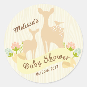 Cute Vintage Woodland Personalized Baby Shower Classic Round Sticker