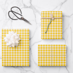Cute Vintage Yellow Gingham Plaid Pattern Wrapping Paper Sheet