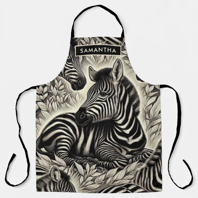 Cute Vintage Zebra Pattern Apron (Front)