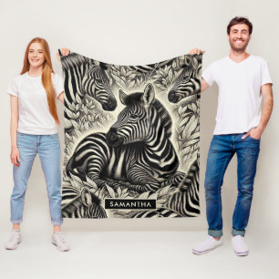 Cute Vintage Zebra Pattern Fleece Blanket
