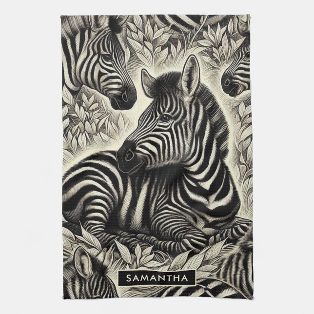 Cute Vintage Zebra Pattern Kitchen Towel (Vertical)